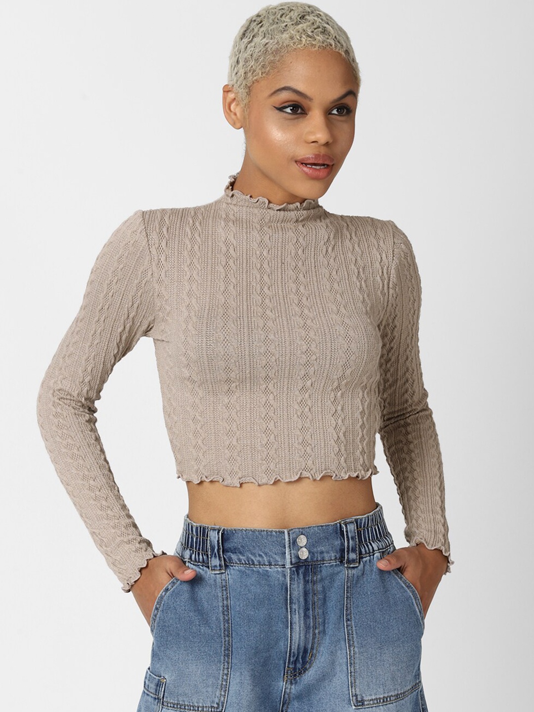 

FOREVER 21 Grey Crop Fitted Top