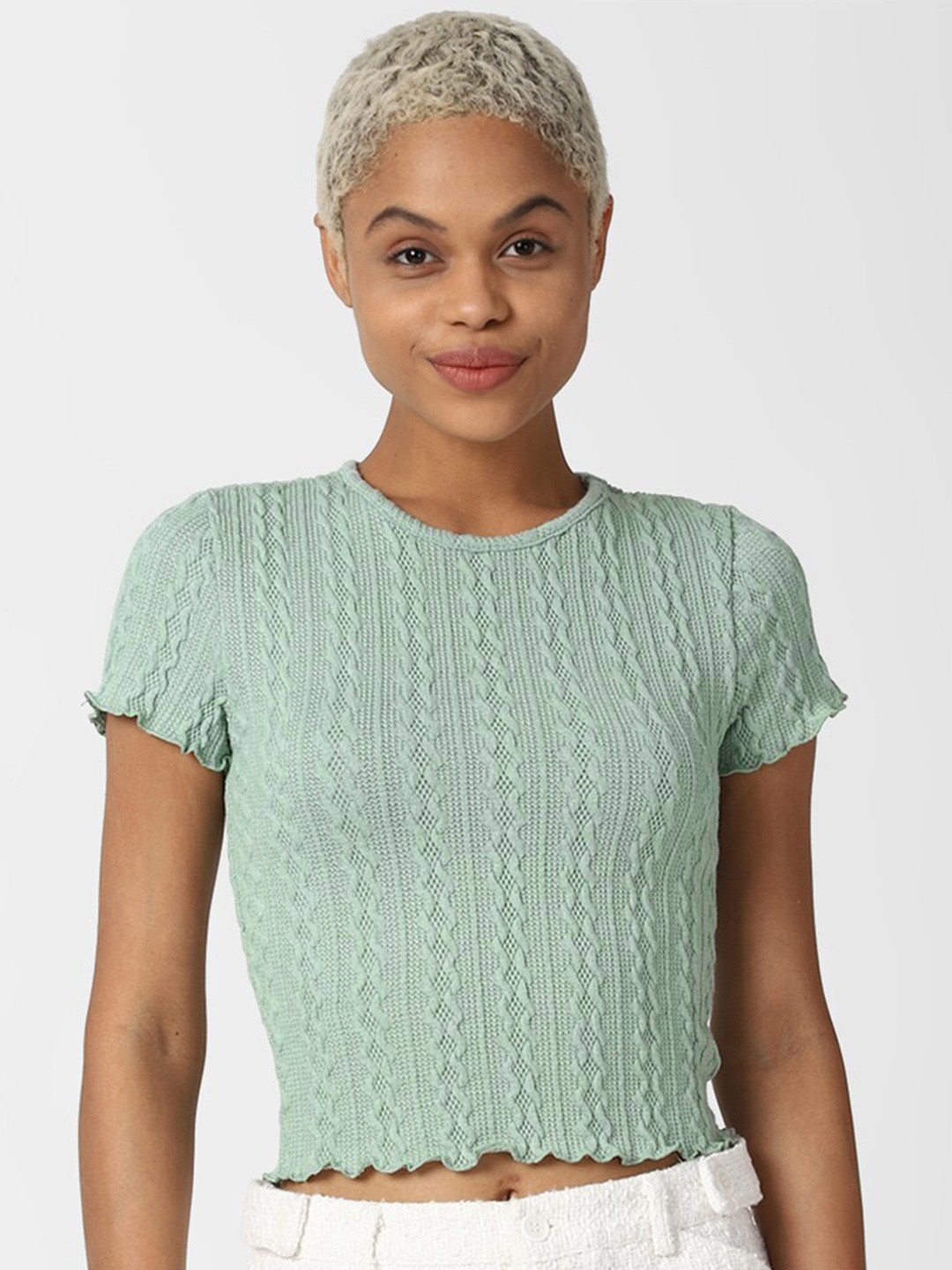 

FOREVER 21 Women Blue Knitted Crop Top