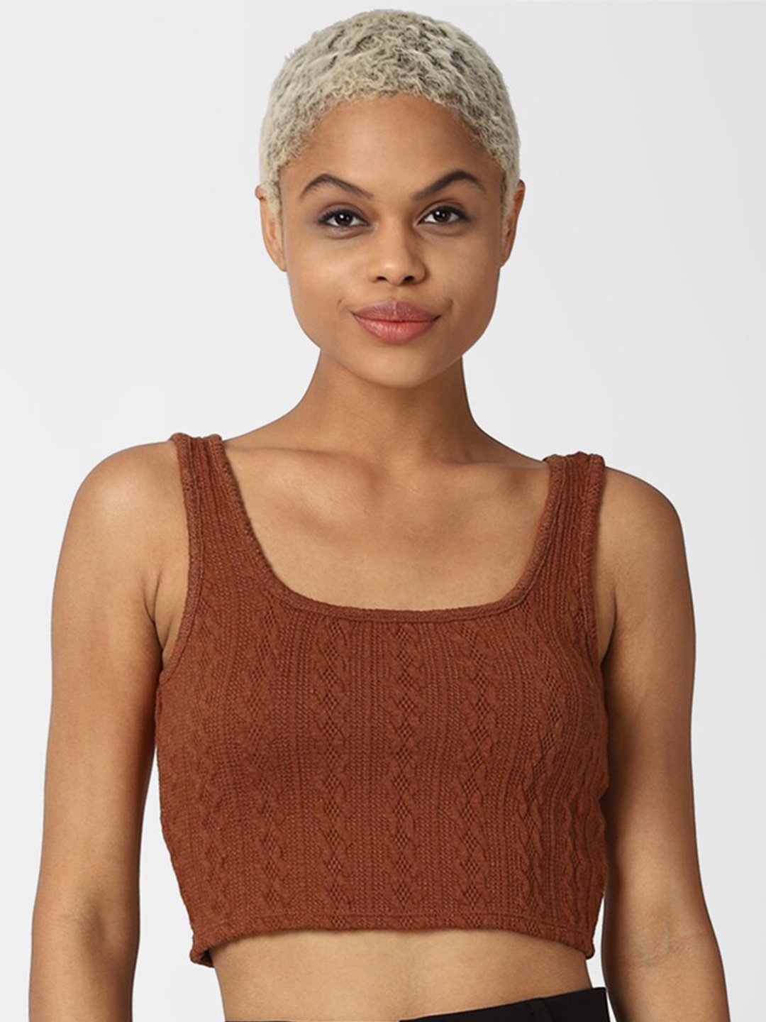 

FOREVER 21 Women Brown Knitted Crop Top