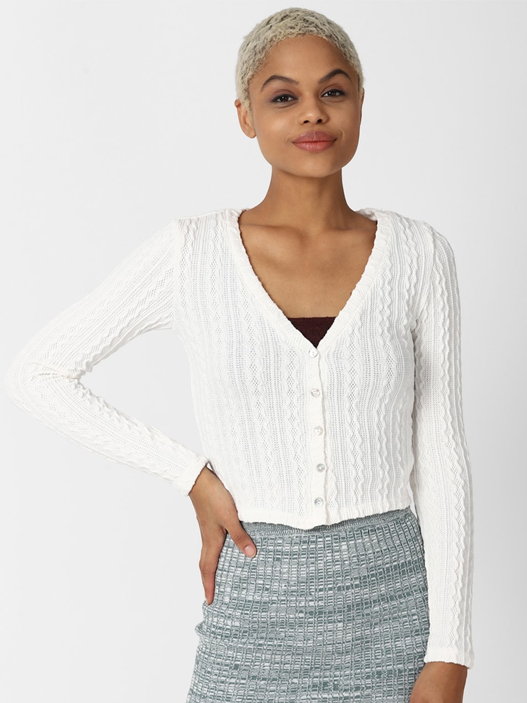 

FOREVER 21 White Knit Crop Top