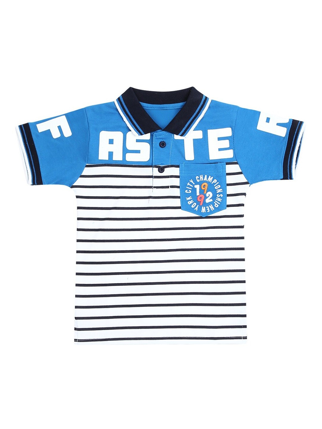 

V-Mart Boys Blue Striped Polo Collar Running Cotton T-shirt