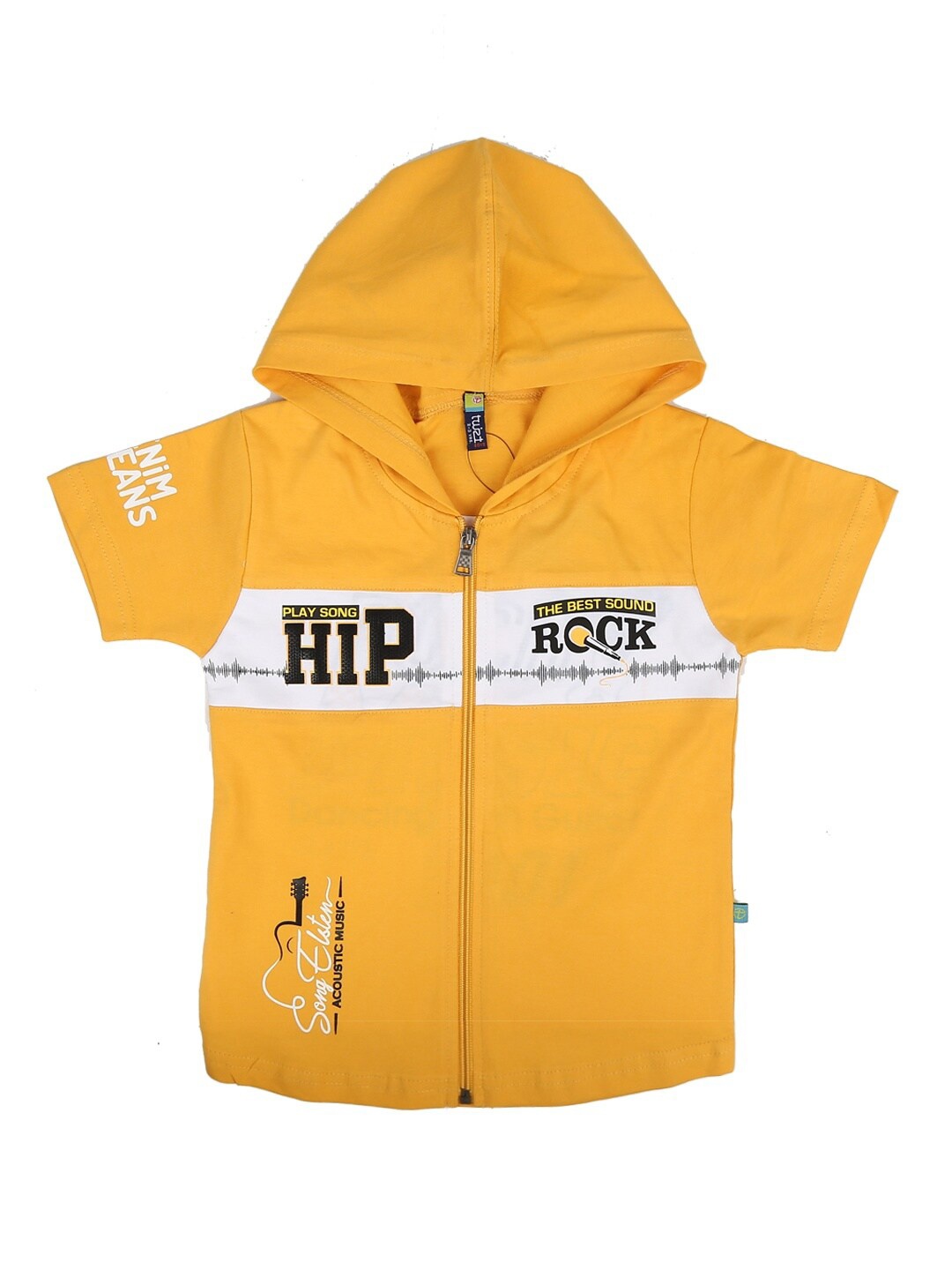 

V-Mart Boys Yellow & White Typography Printed Hooded T-shirt