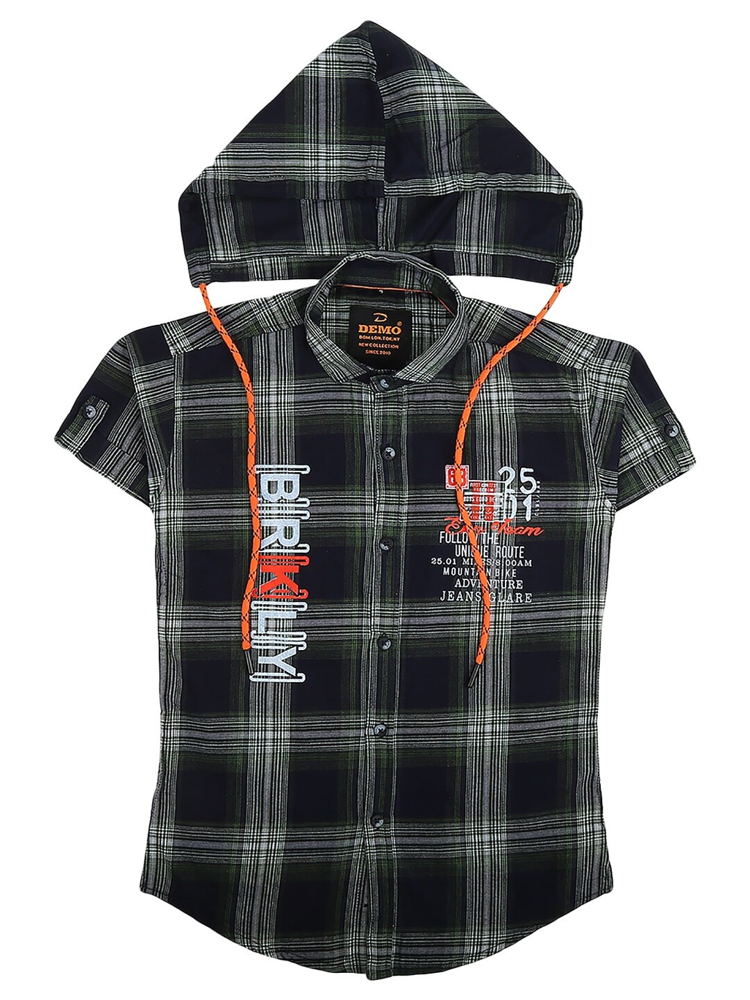 

V-Mart Boys Green Standard Tartan Checked Hooded Casual Shirt