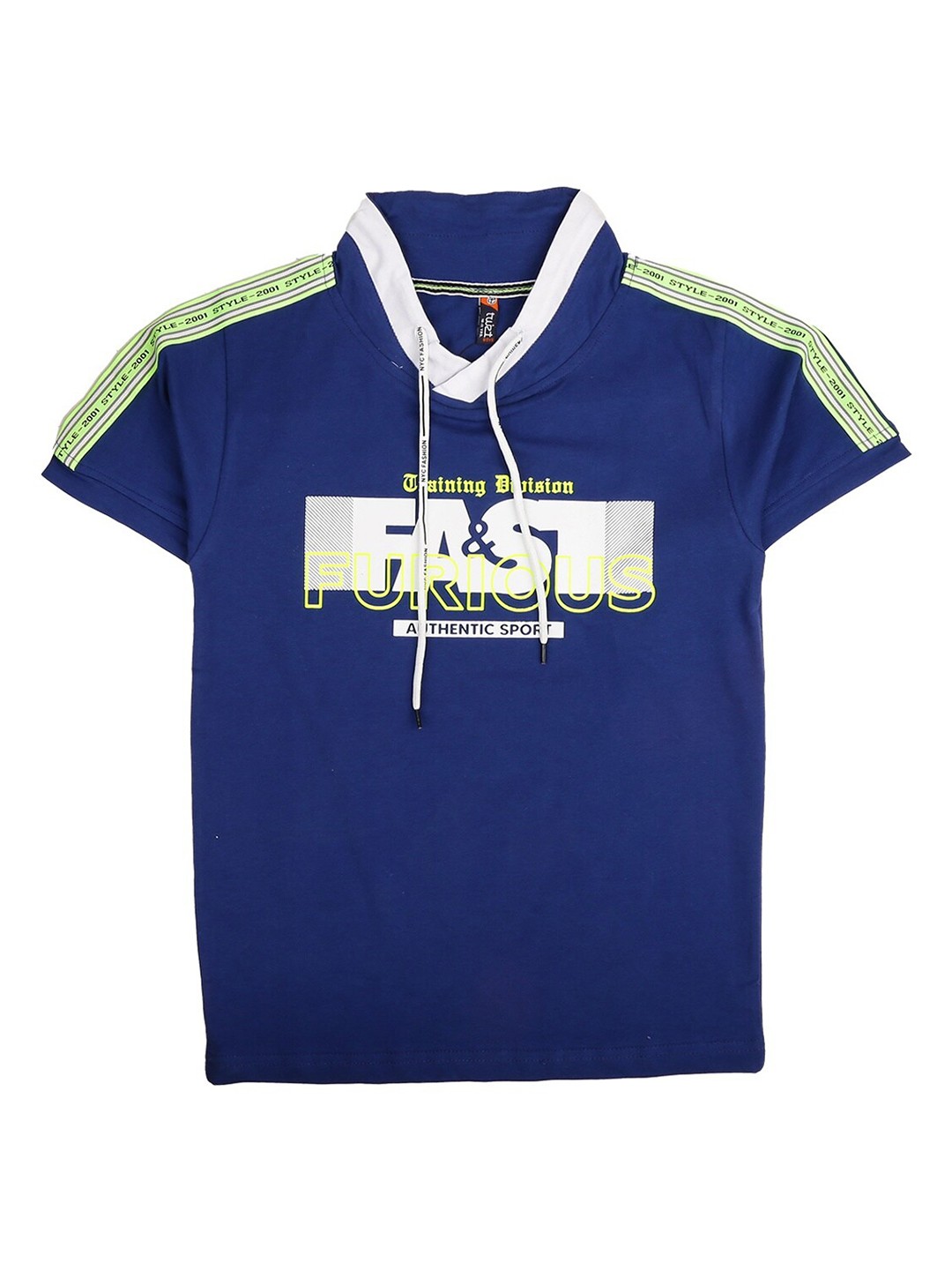 

V-Mart Boys Blue Printed High Neck Running Cotton T-shirt