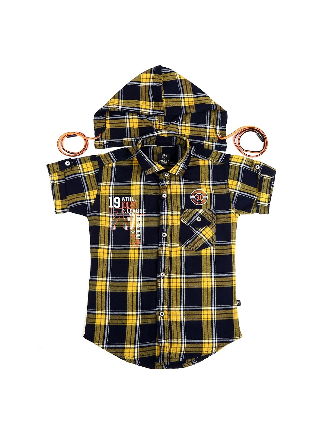 

V-Mart Boys Yellow & Black Standard Checked Hooded Cotton Casual Shirt