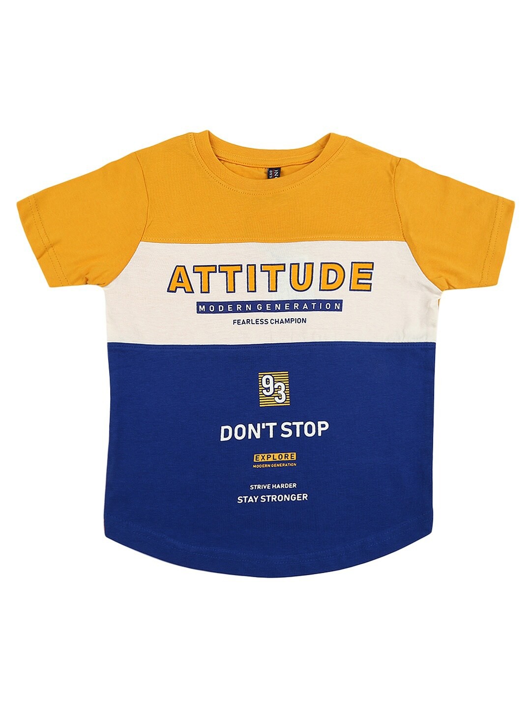 

V-Mart Boys Yellow & Blue Typography Colourblocked Cotton T-shirt