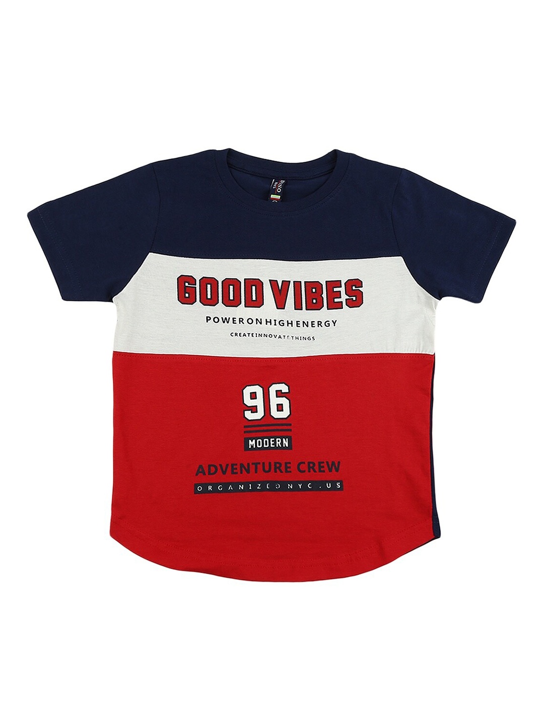 

V-Mart Boys Red & Navy Blue Colourblocked Cotton T-shirt