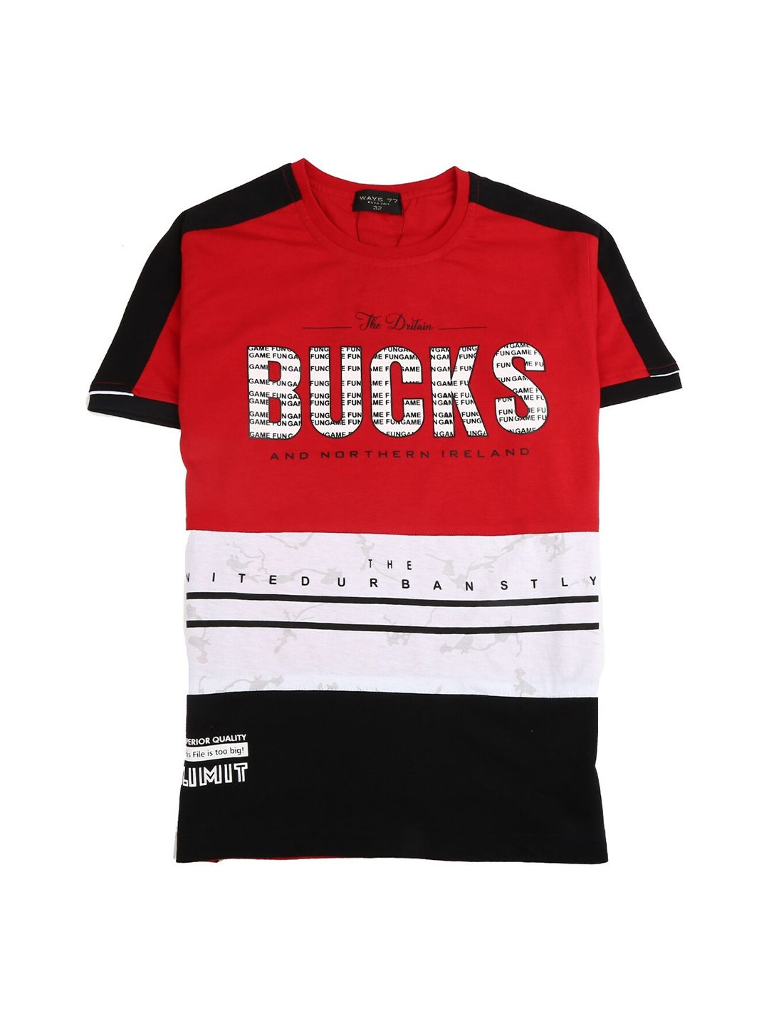 

V-Mart Boys Red & Black Typography Colourblocked Cotton T-shirt