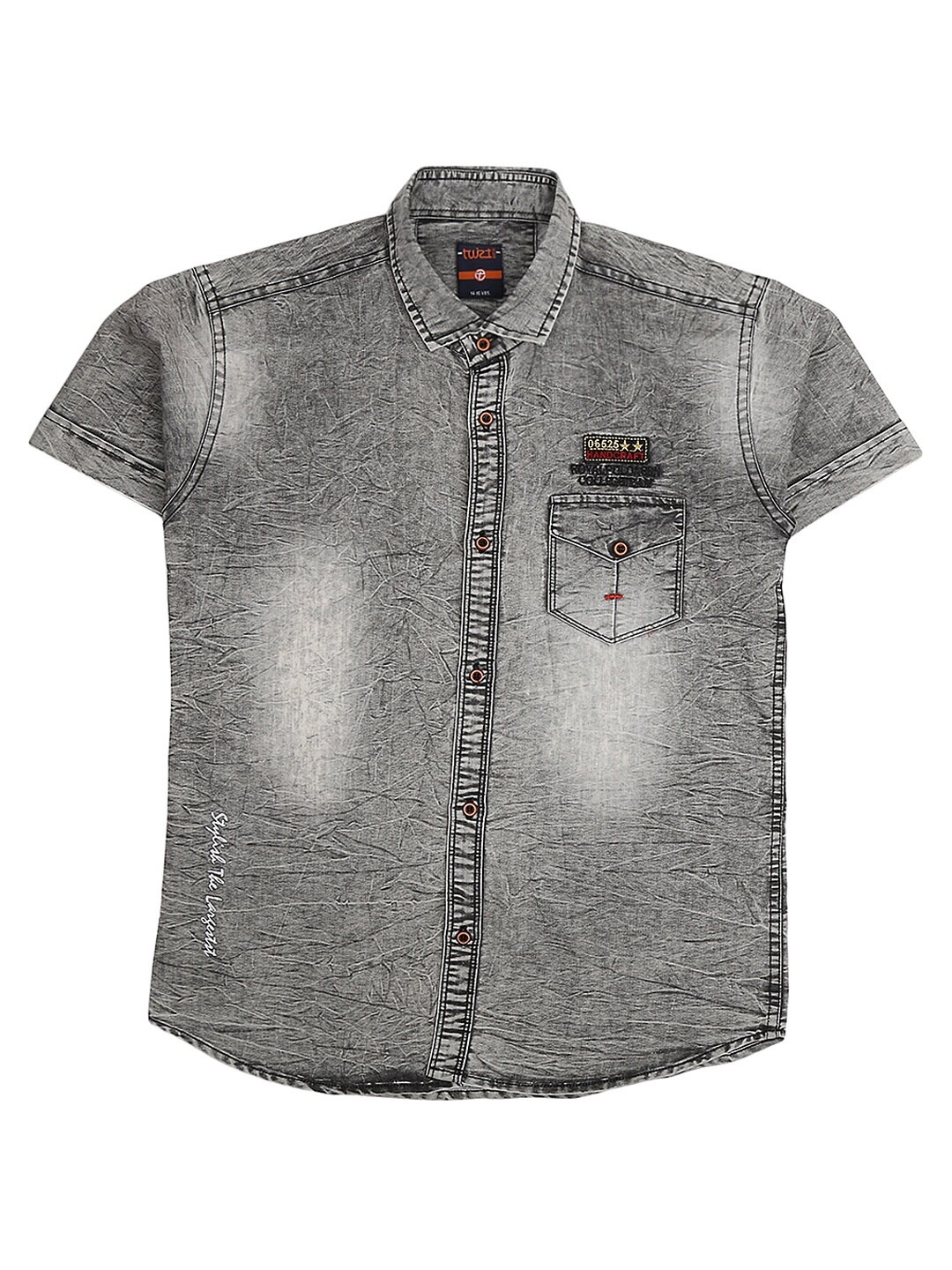 

V-Mart Boys Grey Standard Faded Casual Shirt