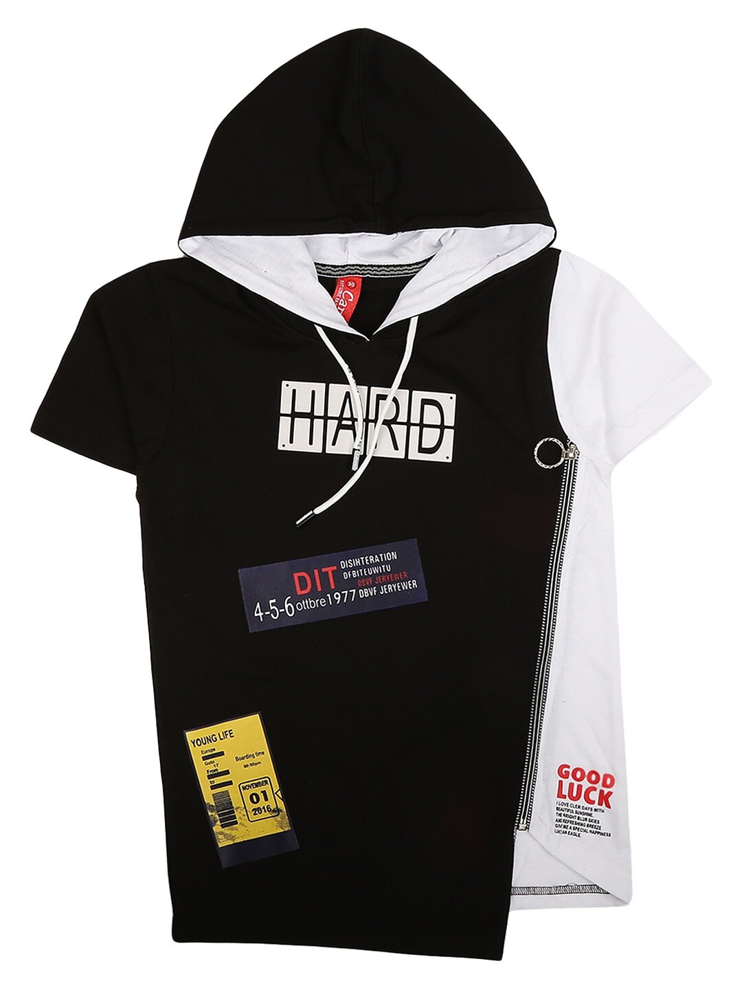 

V-Mart Boys Black & White Typography Colourblocked Cotton T-shirt