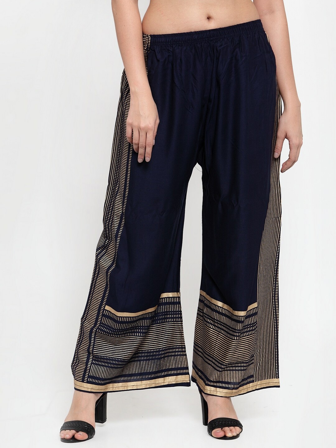 

Miaz Lifestyle Women Navy Blue & Gold-Toned Printed Palazzo