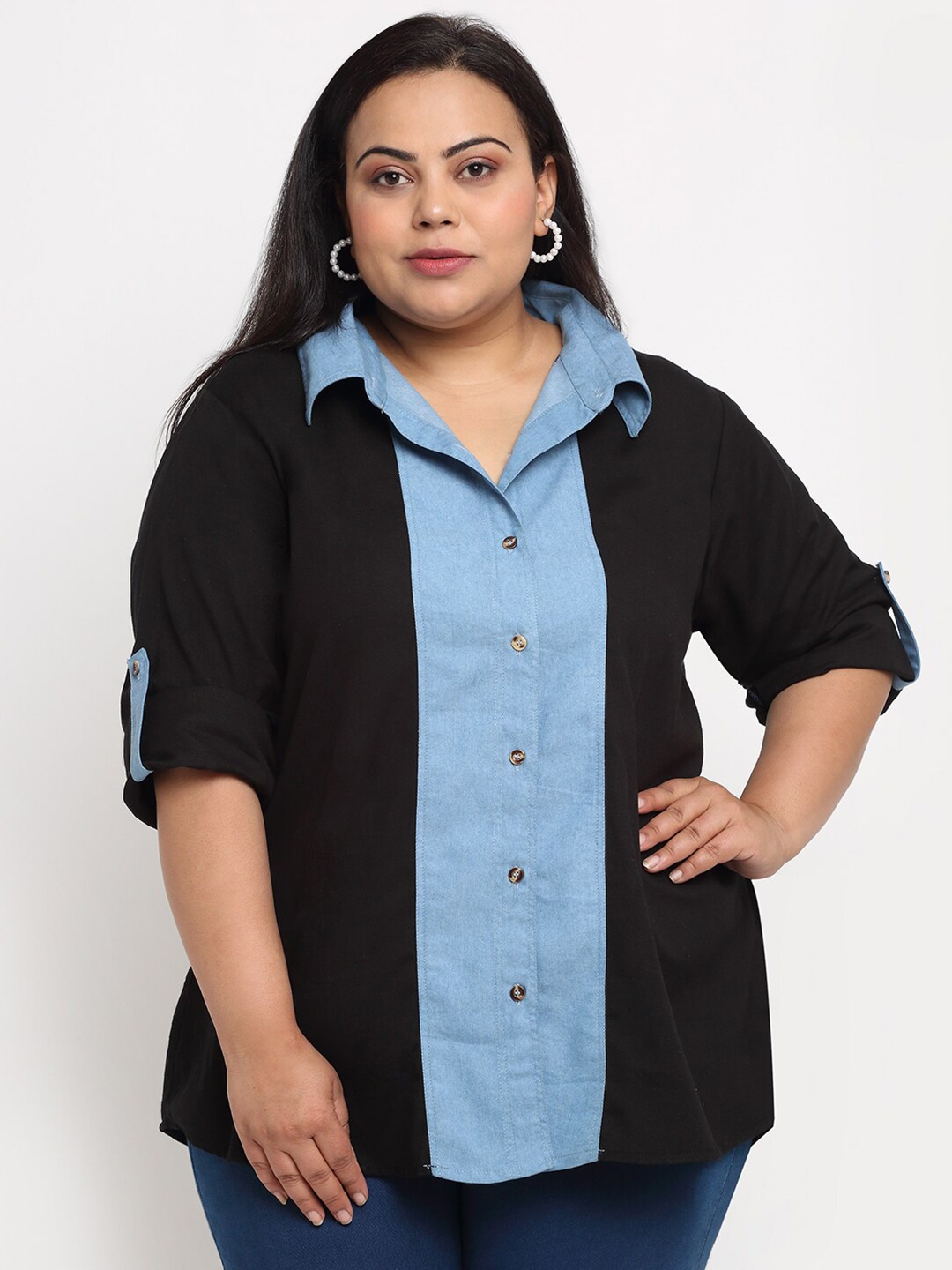 

sindrellastorie Black Roll-Up Sleeves Shirt Style Top