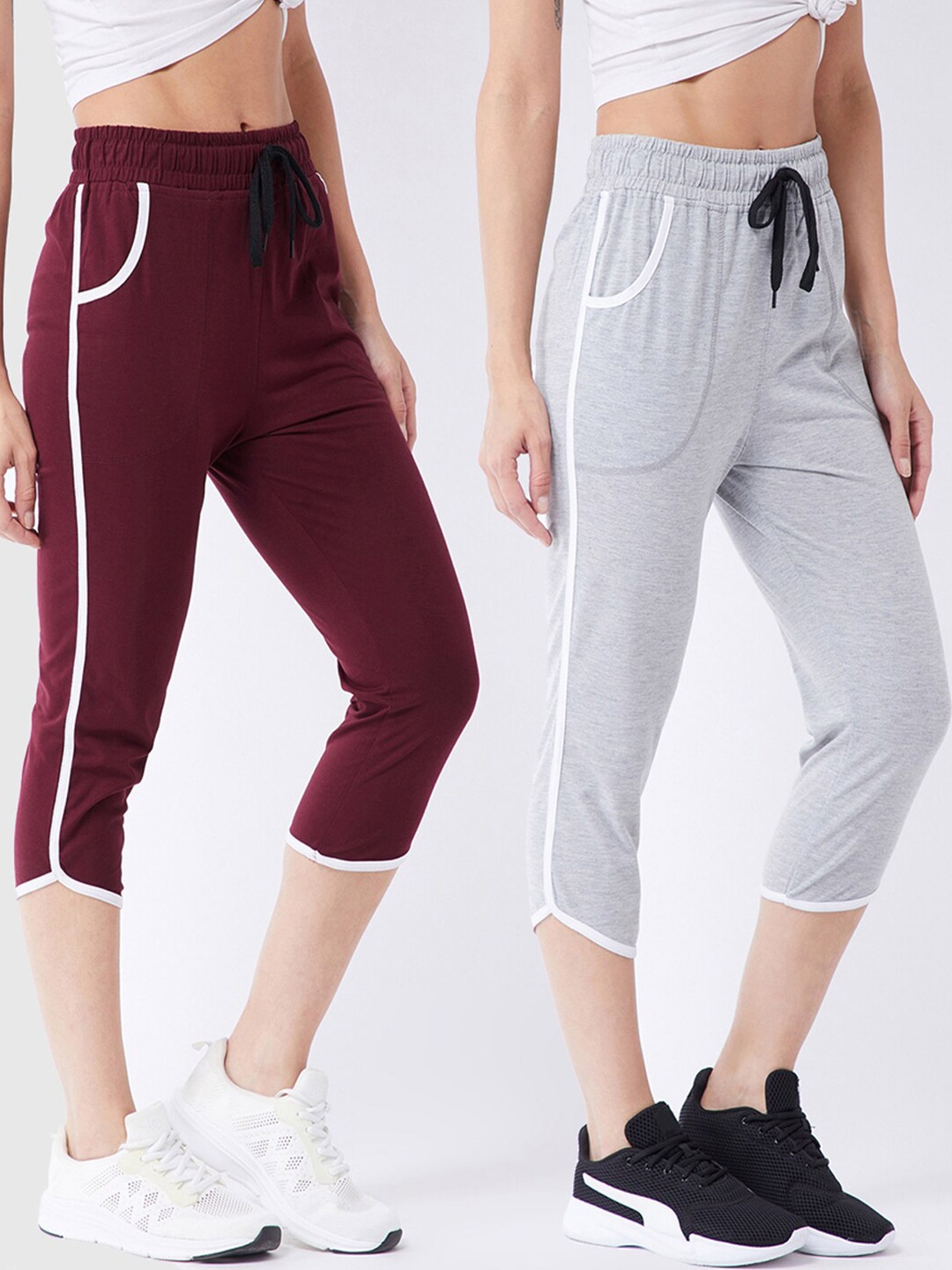 

Modeve Women Grey & Maroon Capris Pack of 2