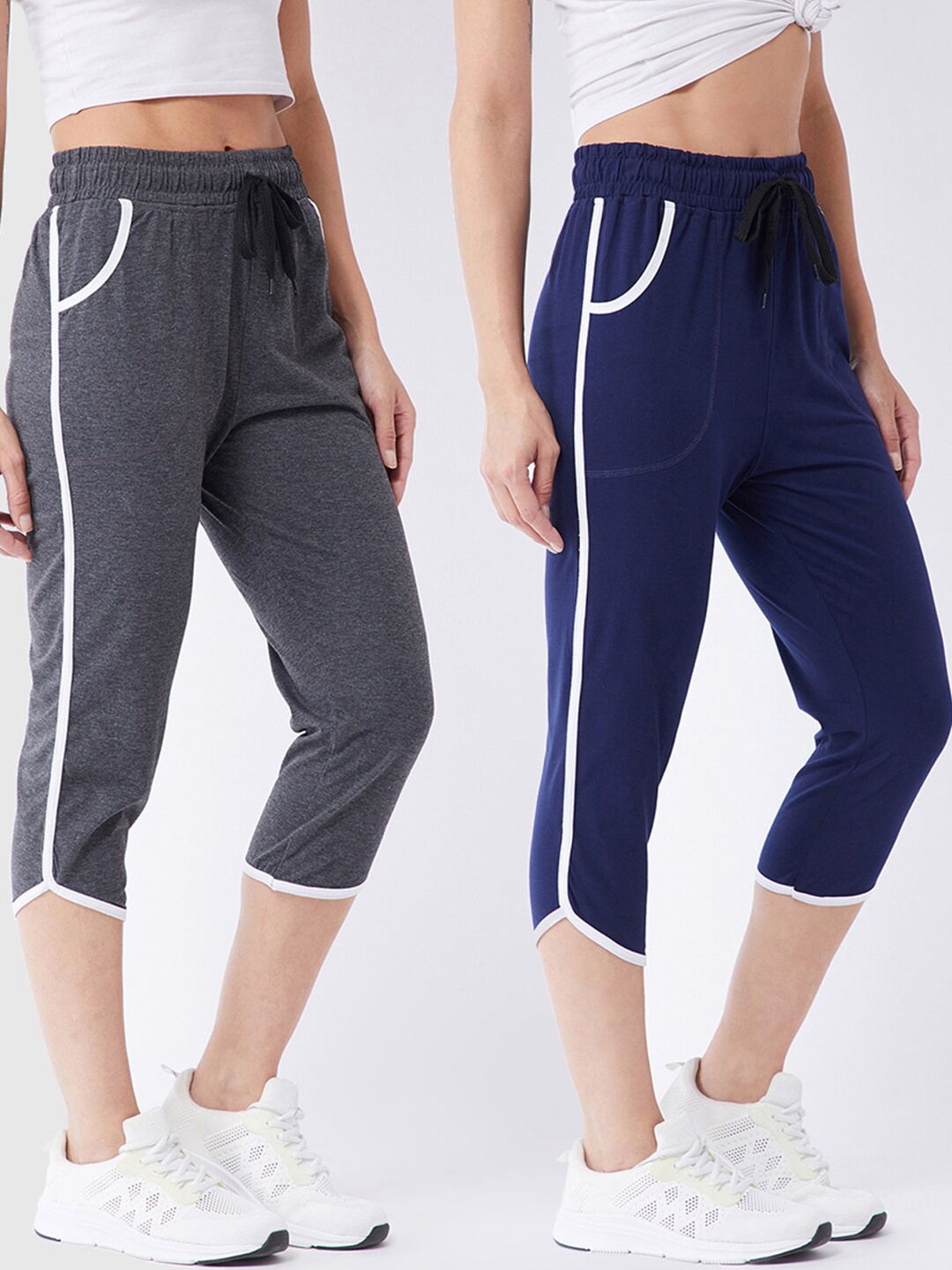 

Modeve Women Pack of 2 Grey & Navy Blue Capris