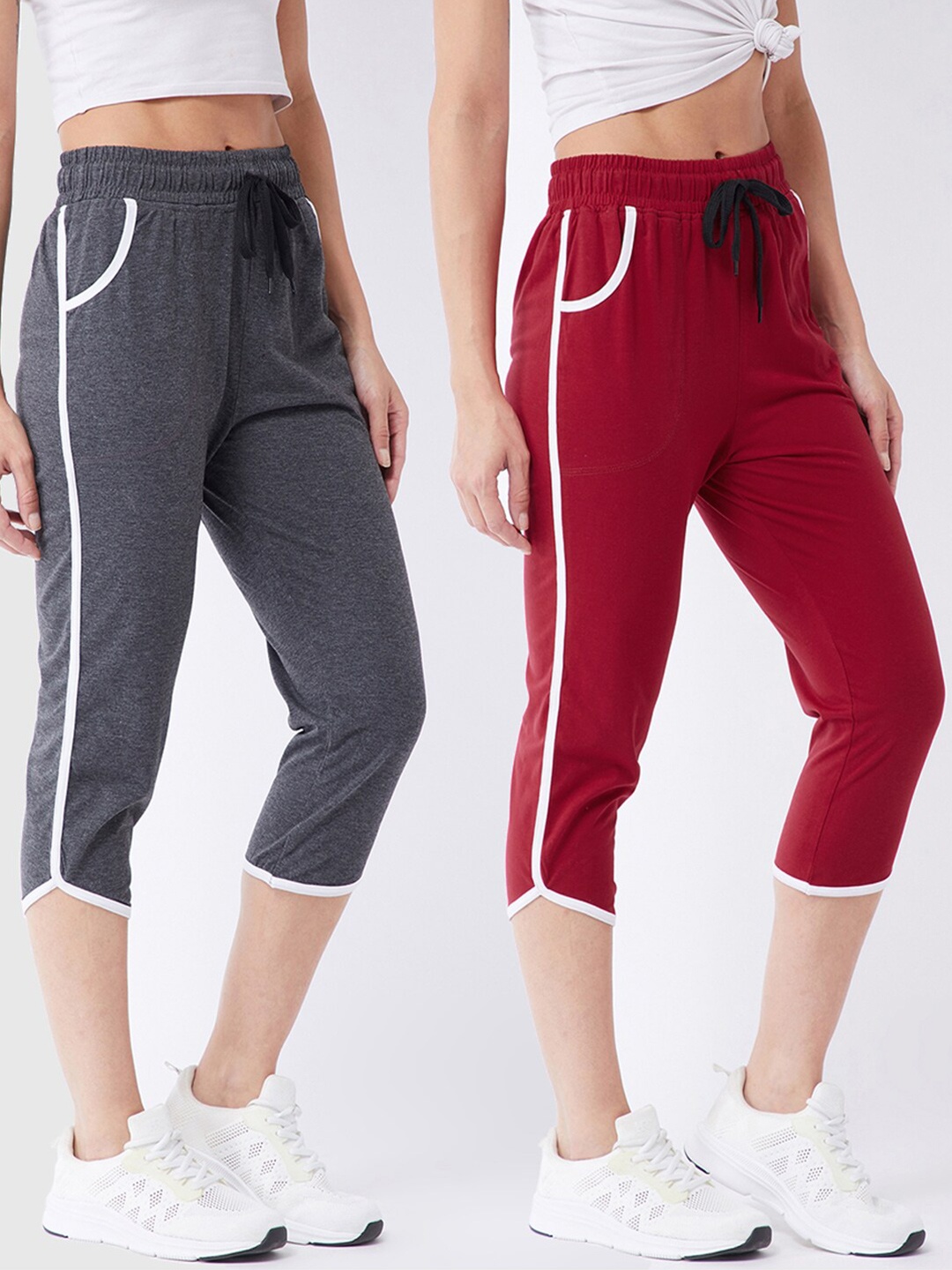 

Modeve Women Grey & Red Pack Of 2 Capris