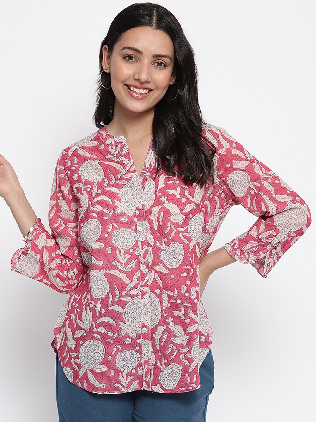 

Fabindia Women Pink Floral Printed Casual Shirt