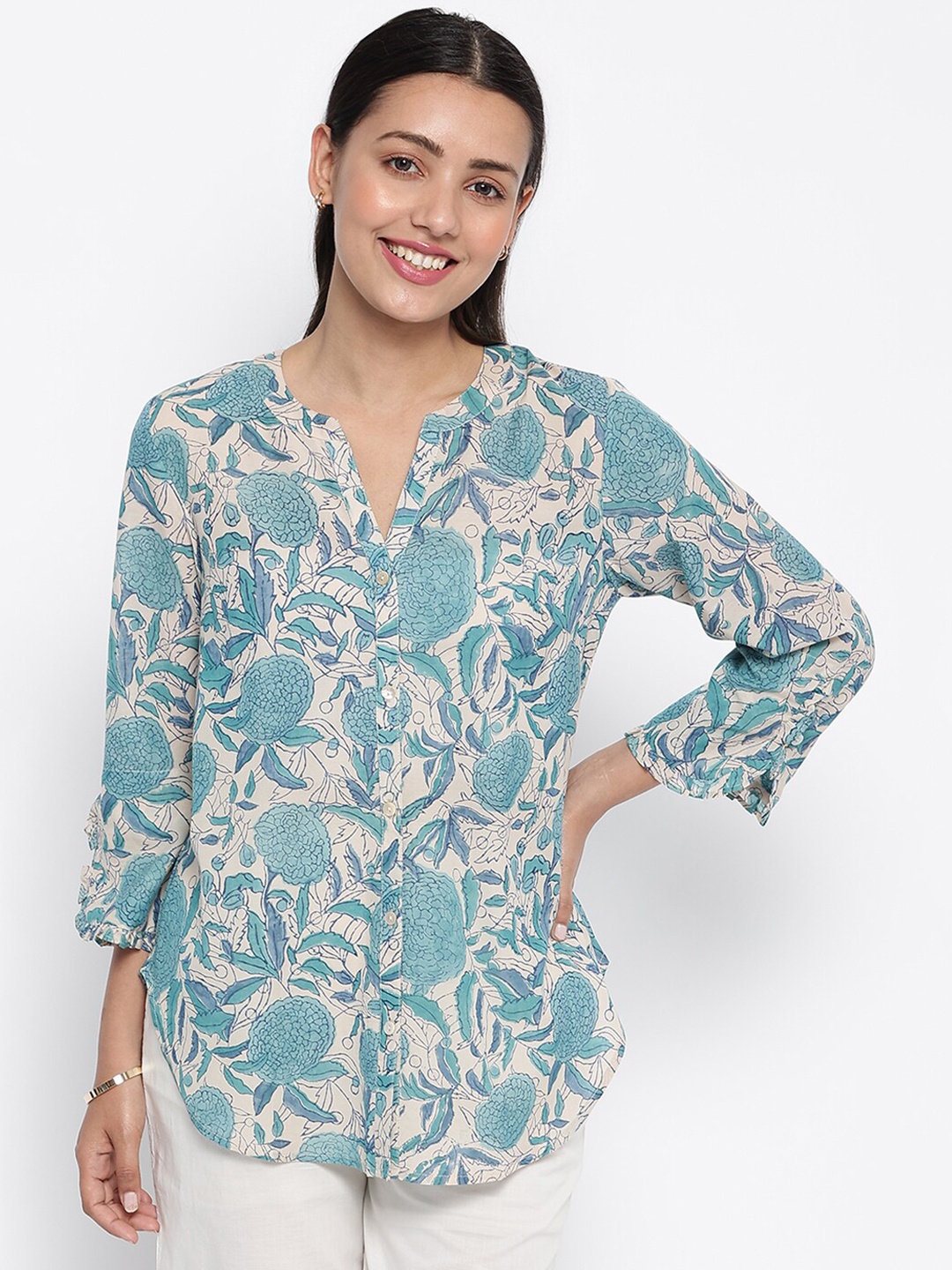 

Fabindia Women Green Floral Printed Casual Shirt