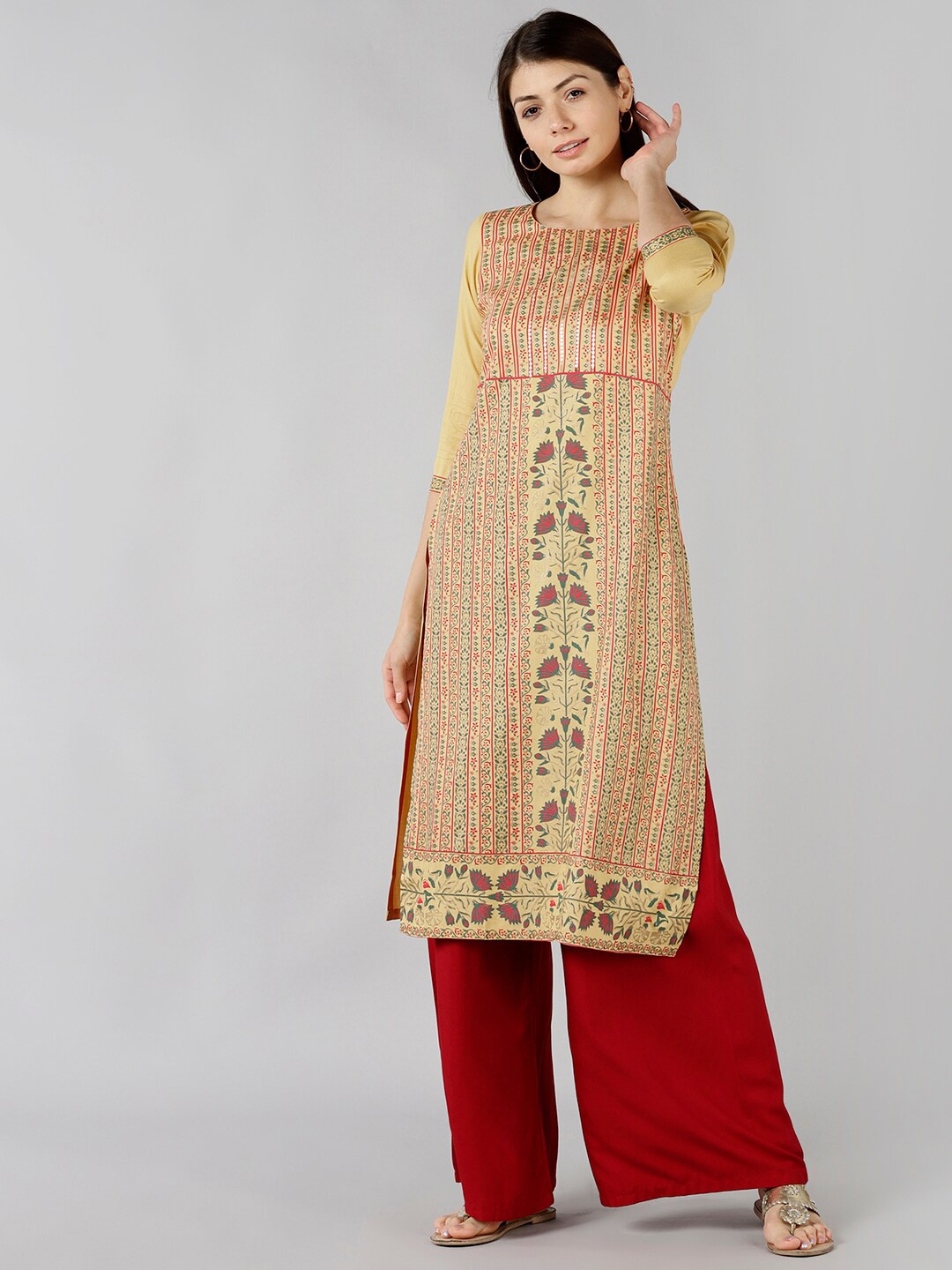 

Bani Women Yellow & Red Ethnic Motifs Printed Liva Kurti