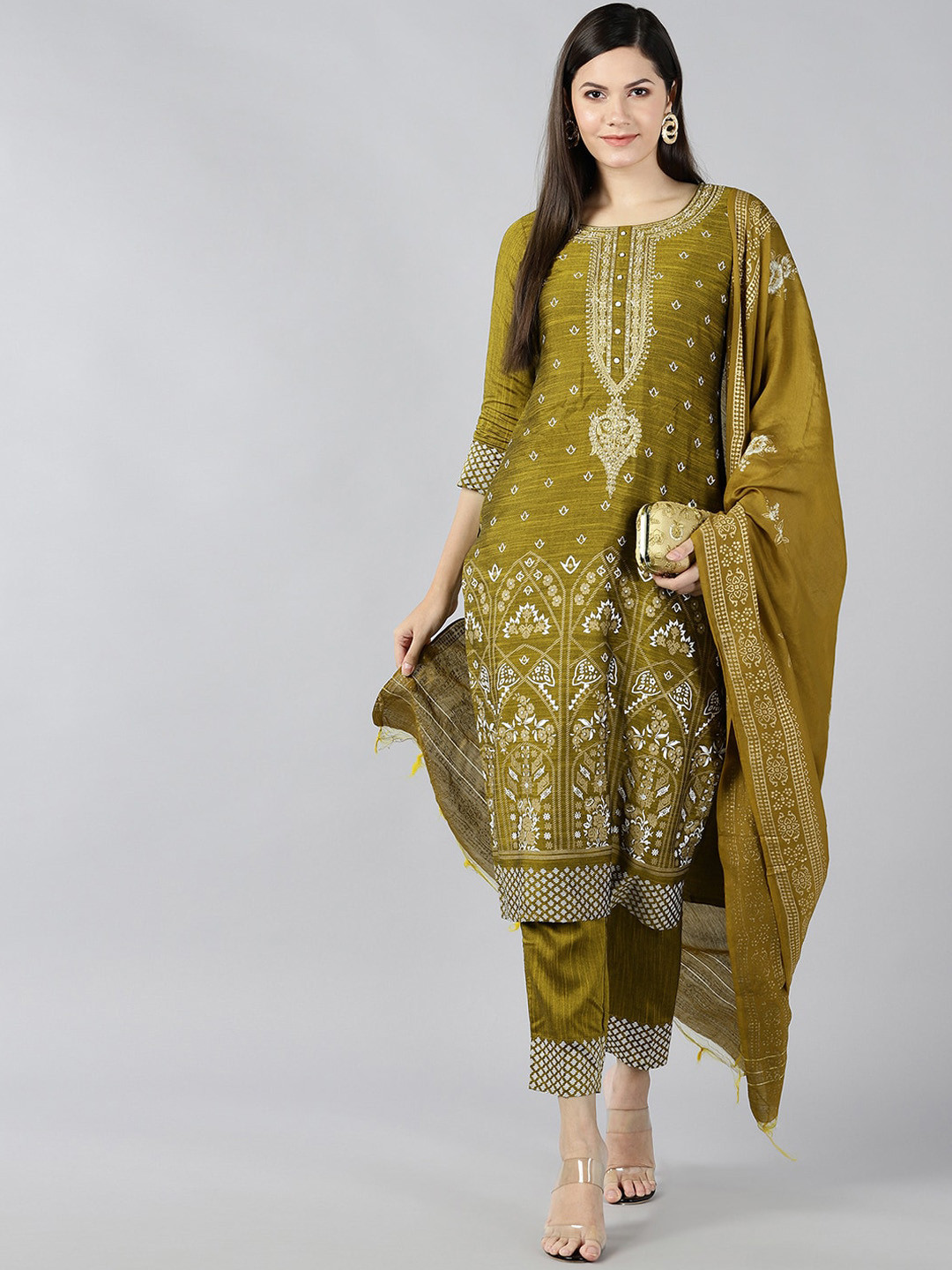 

Bani Women Yellow Ethnic Motifs Printed Kurta with Trousers & With Dupatta