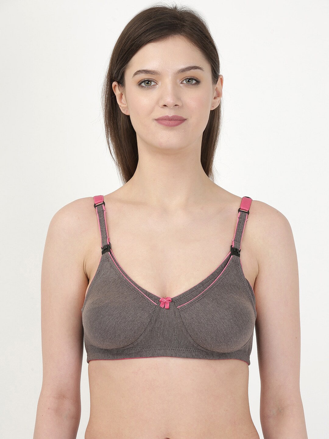 

MYLO ESSENTIALS Grey & Pink Solid Lightly Padded Maternity/Nursing Bra