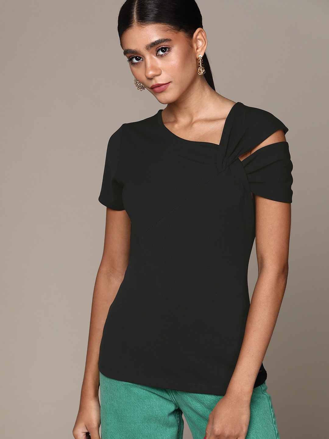 

bebe Women Black AM-PM Solid Top