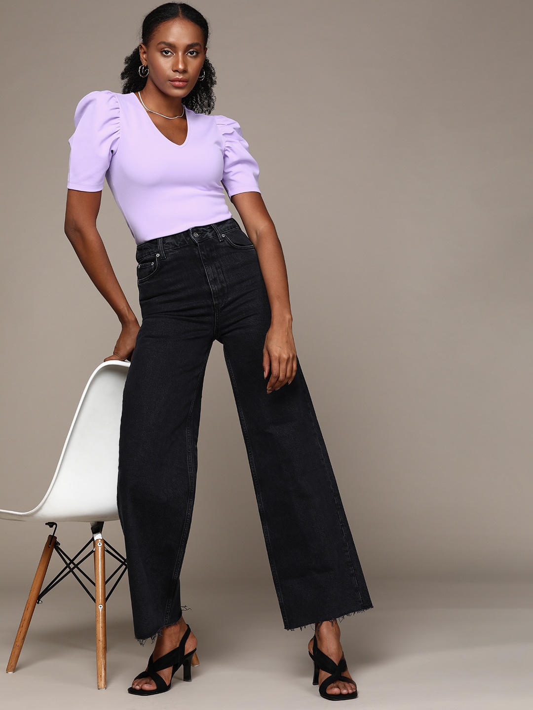 

bebe Women Lavender AM-PM Solid Top