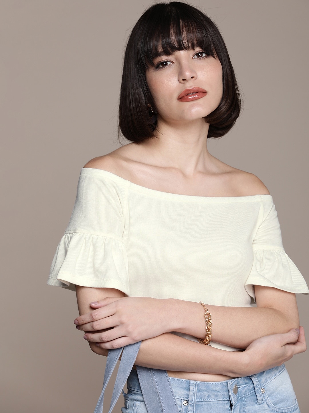 

Bebe Women Egret Exclusive Solid Halter Neck Crop Top, White