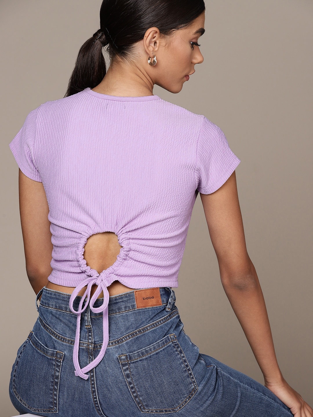 

bebe Women Lavender Brighter Basics Style Back Cropped Top