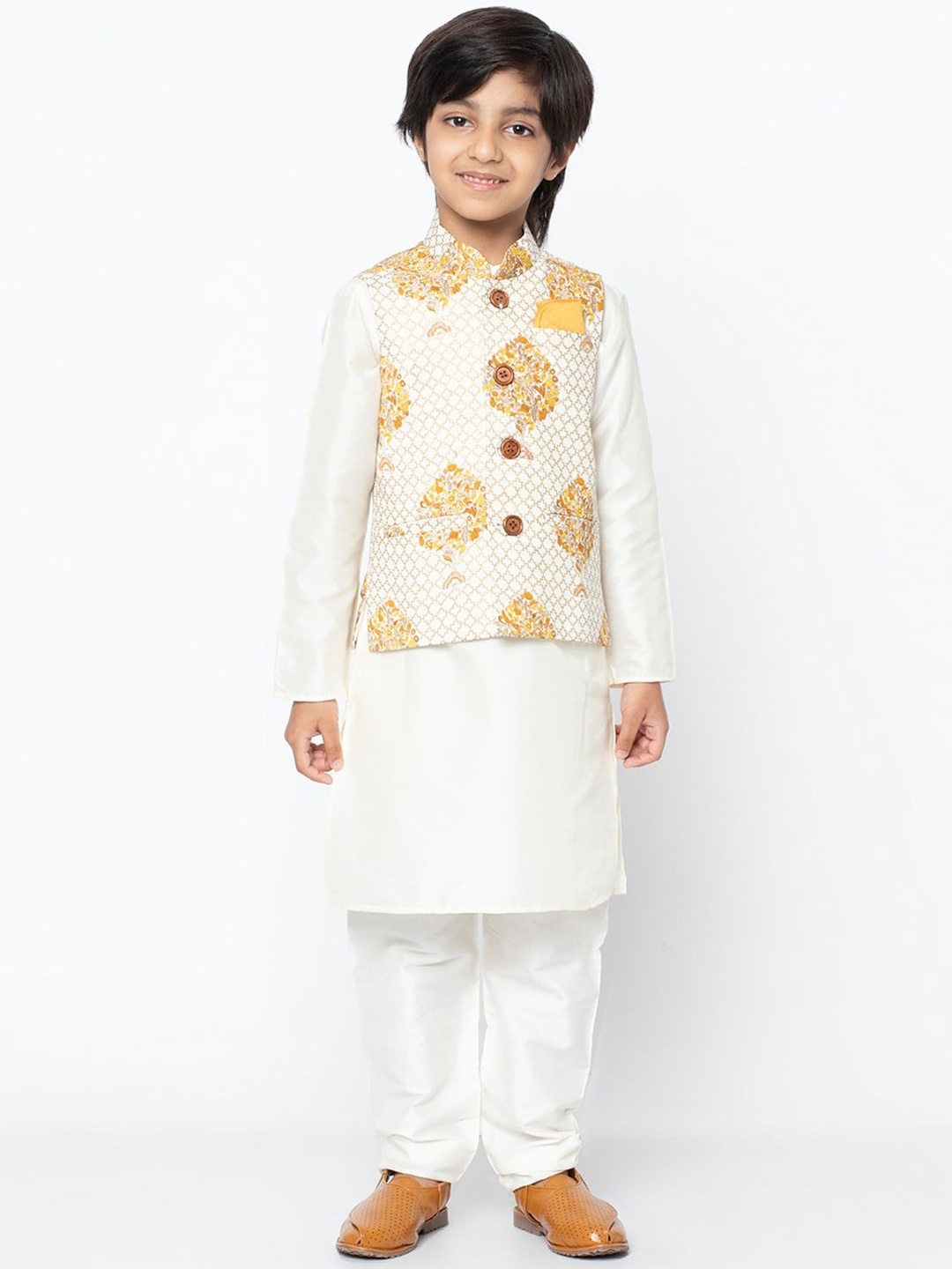 

KISAH Boys White Kurta Pyjama With Nehru jacket