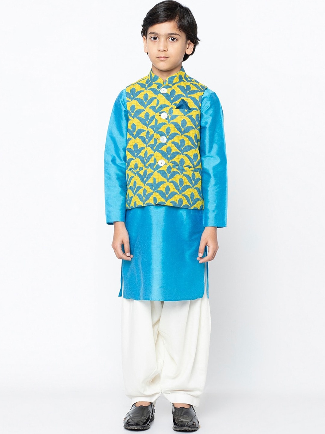 

KISAH Boys Blue Ethnic Motifs Kurta with Pyjamas & Jacket