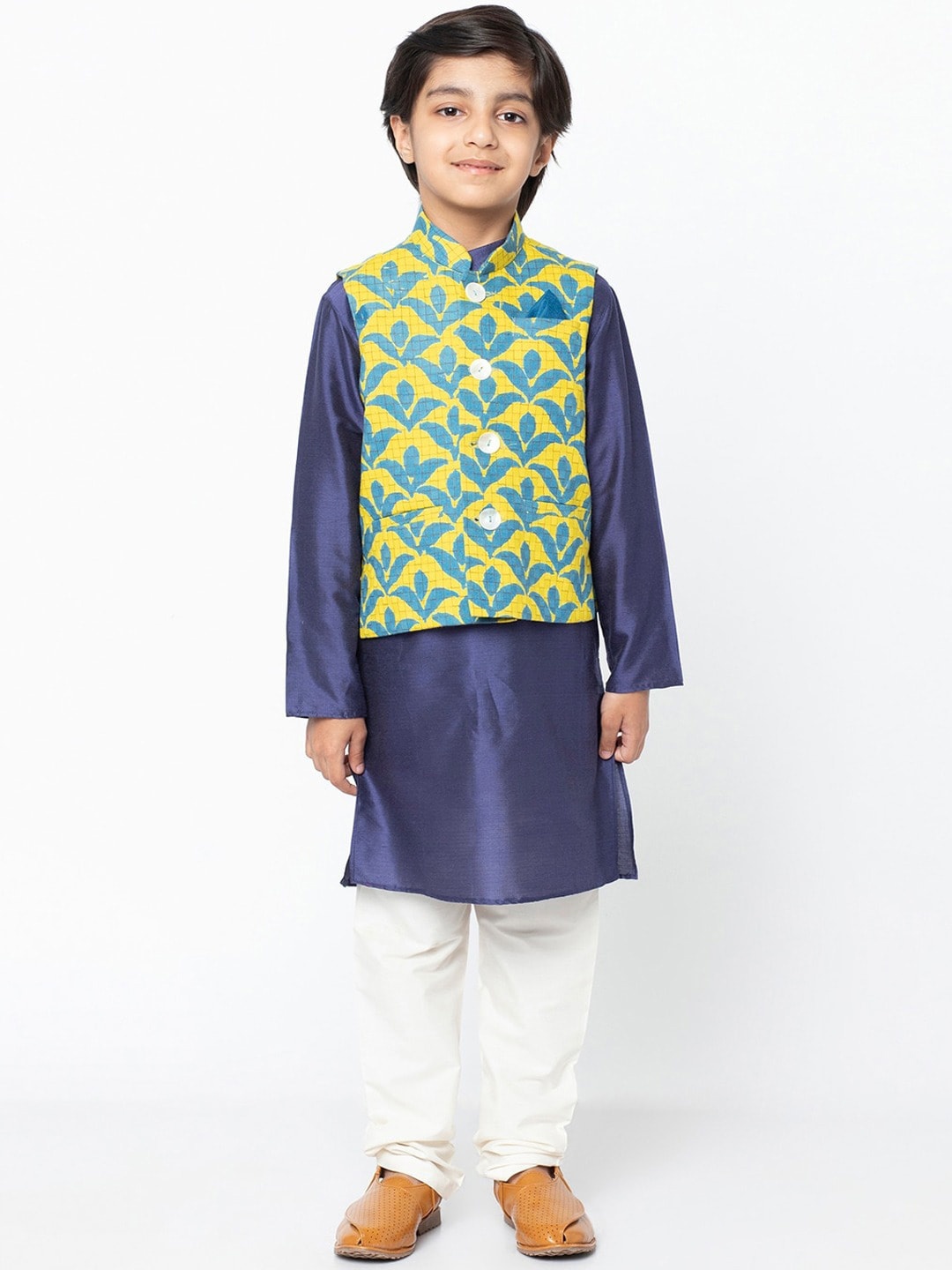 

KISAH Boys Blue Ethnic Motifs Kurta with Churidar & Jacket