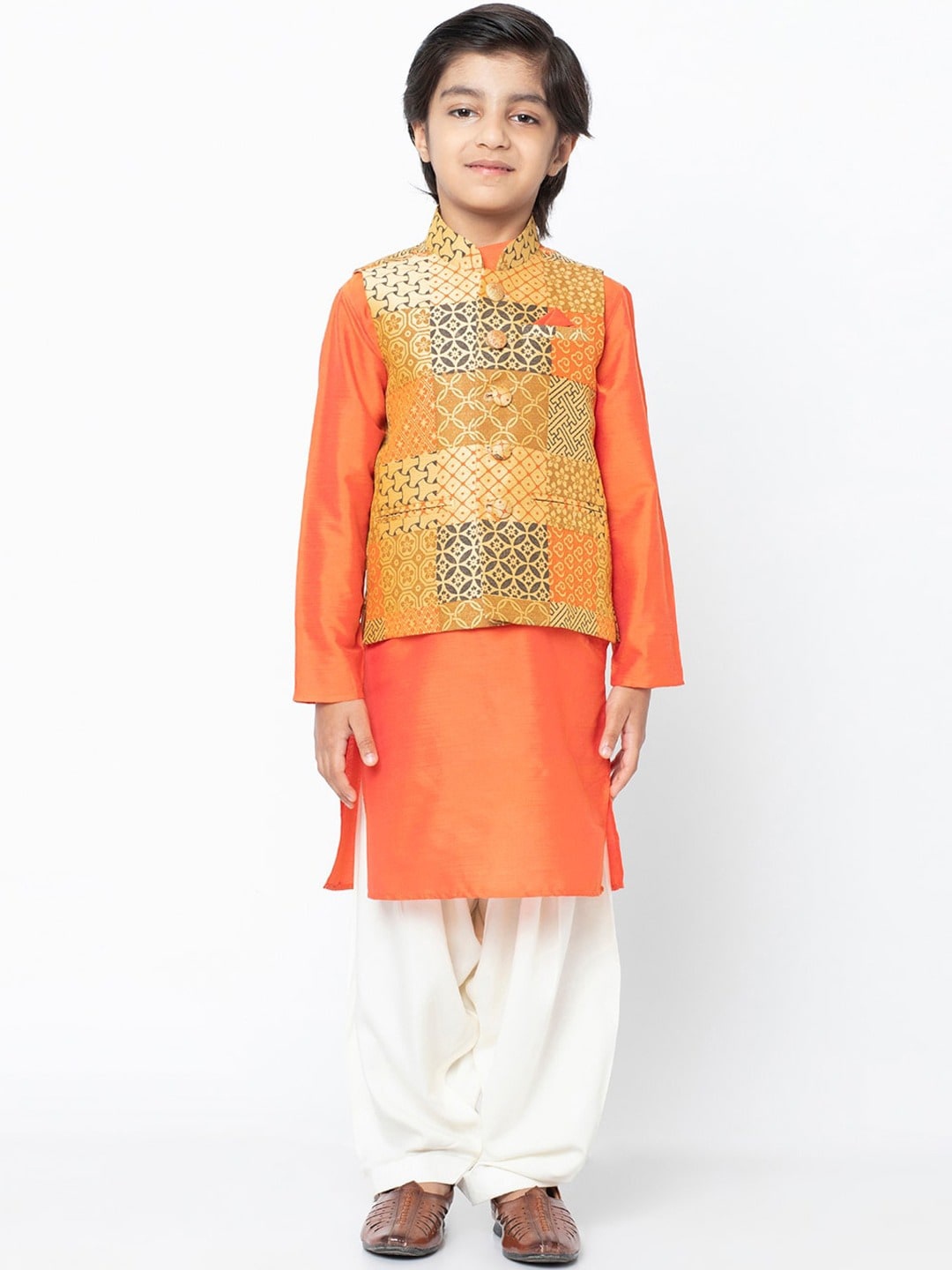 

KISAH Boys Yellow Kurta Dhoti Pants With Nehru jacket
