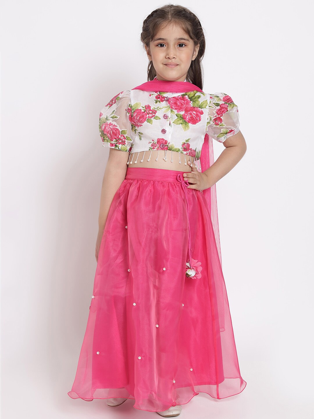 

Nauti Nati Girls Pink & White Printed Ready to Wear Lehenga Choli