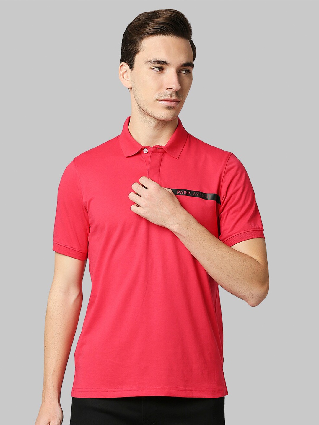 

Park Avenue Men Red Polo Collar Slim Fit T-shirt