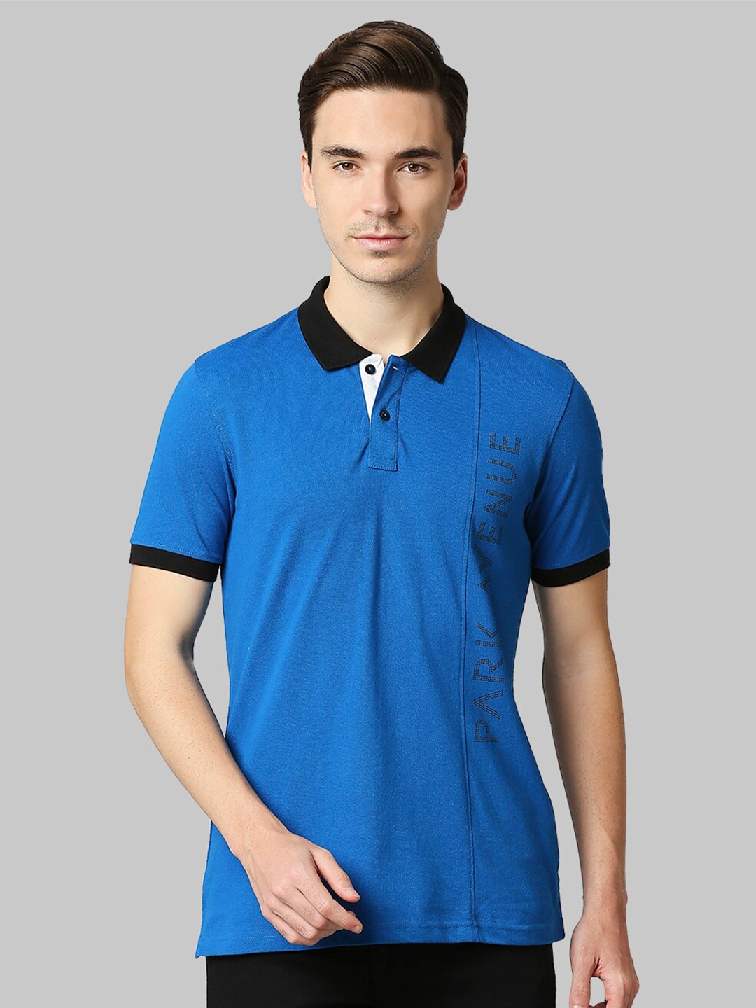 

Park Avenue Men Blue Polo Collar Slim Fit T-shirt