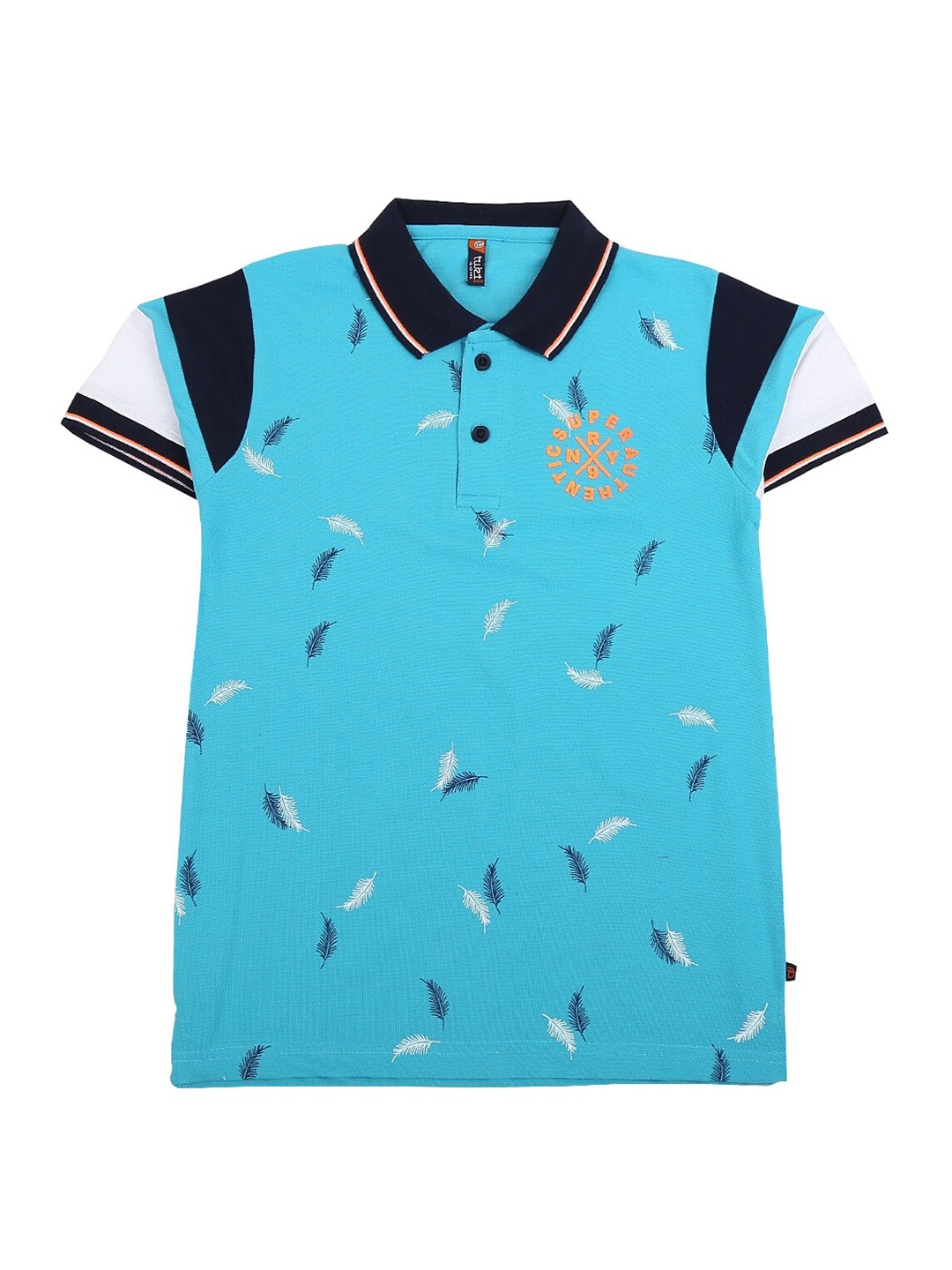

V-Mart Boys Blue & White Printed Polo Collar T-shirt