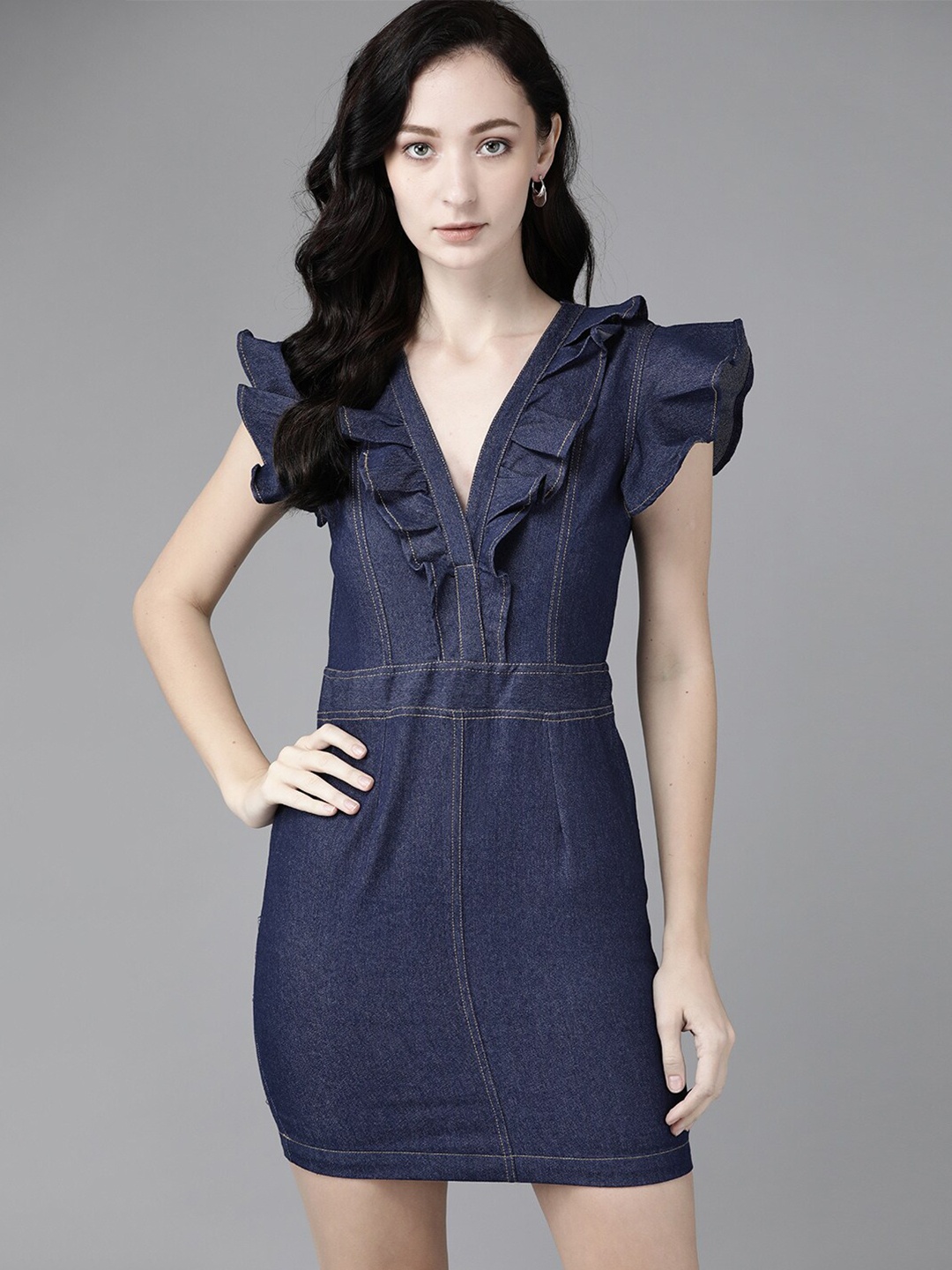 

The Dry State Women Navy Blue Denim Bodycon Dress