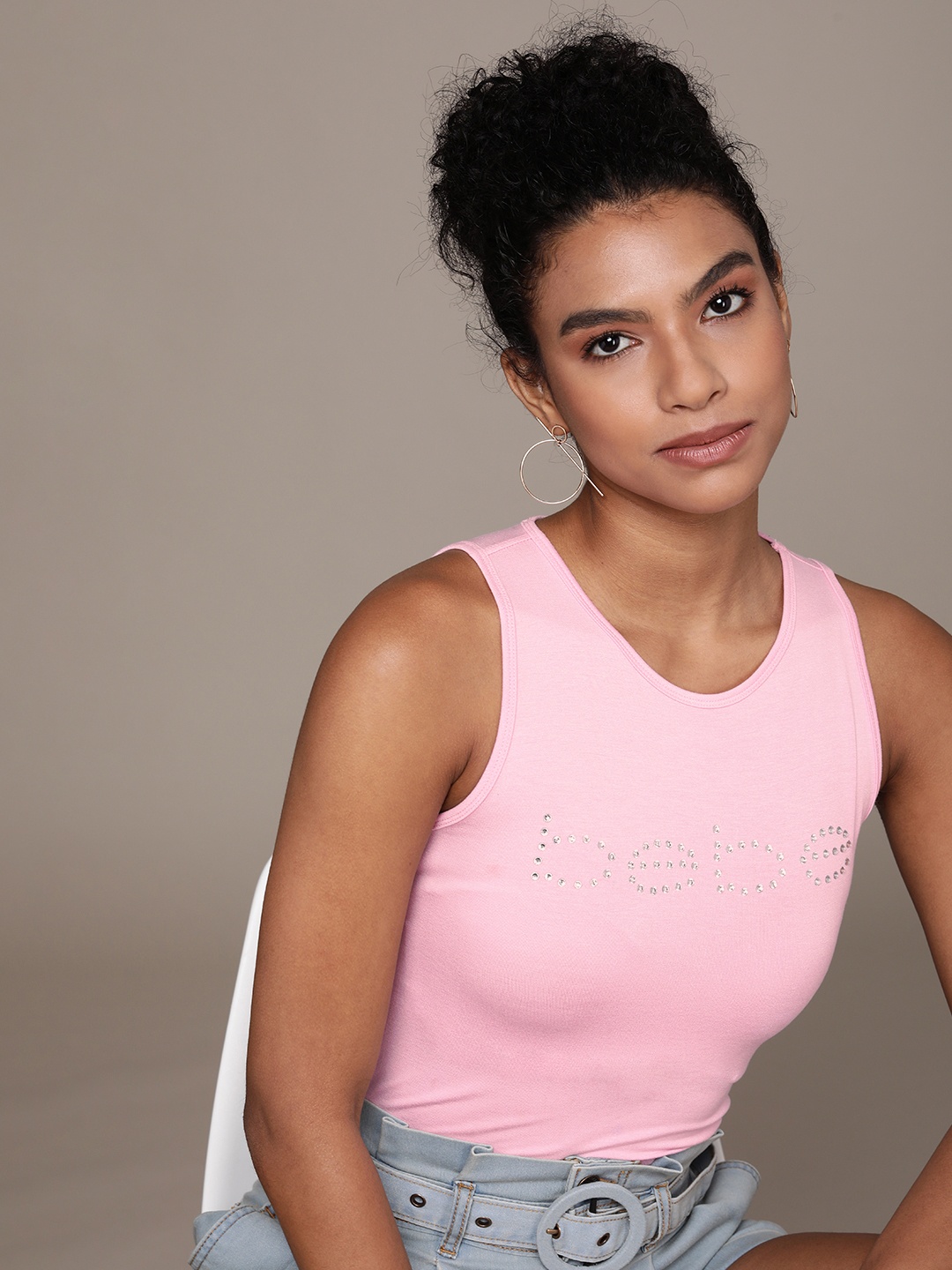 

bebe Women Romance Rose Essential Typography Embellished T-shirt, Pink