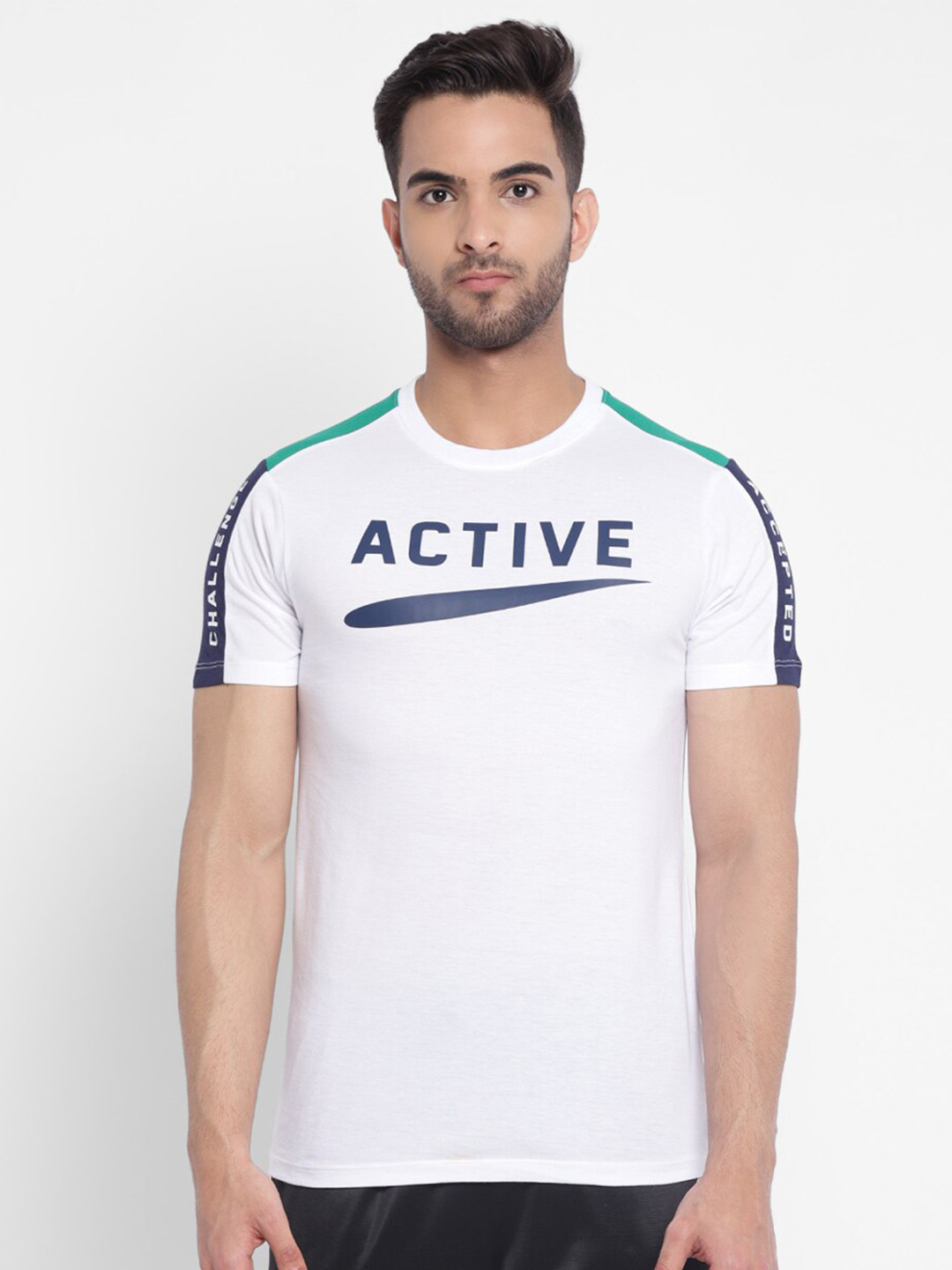 

Yuuki Men White & Blue Typography Printed Antimicrobial T-shirt