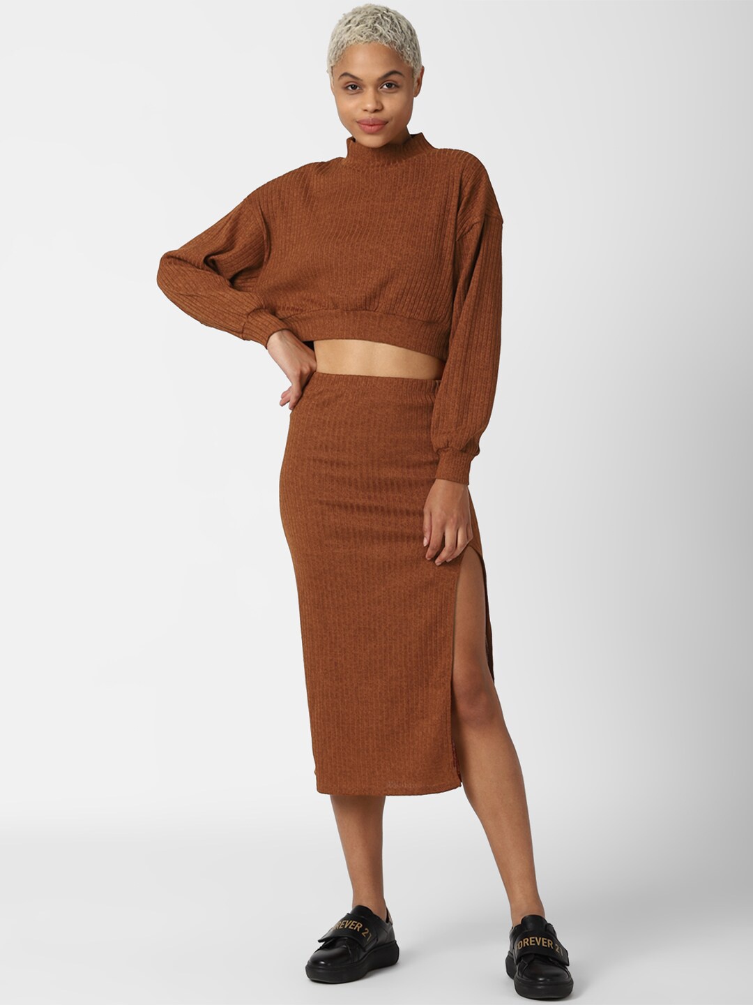 

FOREVER 21 Women Brown Top with Skirt