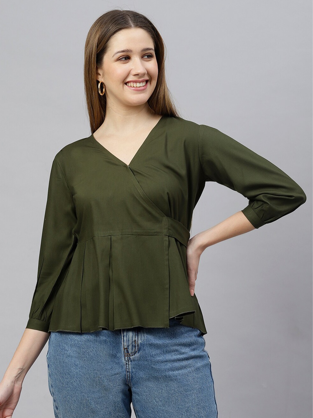 

FLAMBOYANT Women Green Wrap Top