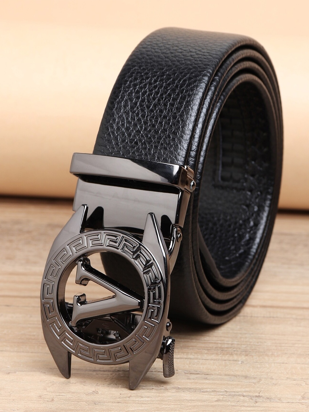 

ZORO Men Black Alphabet Letter V Autolock Buckle Belt