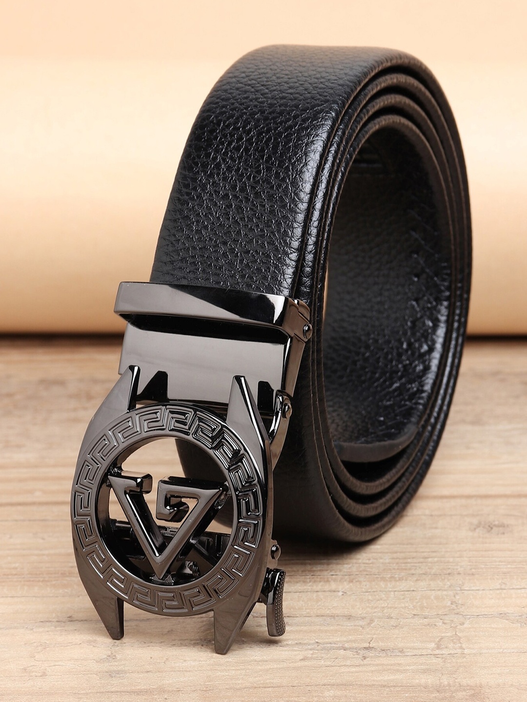 

ZORO Men Black PU Alphabet Letter Lock Belt