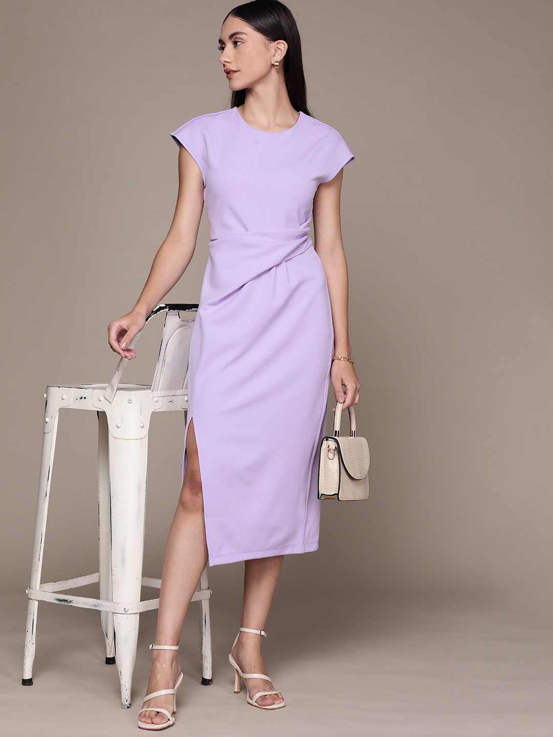 

bebe Lavender Brighter Basics Solid Sheath Midi Dress