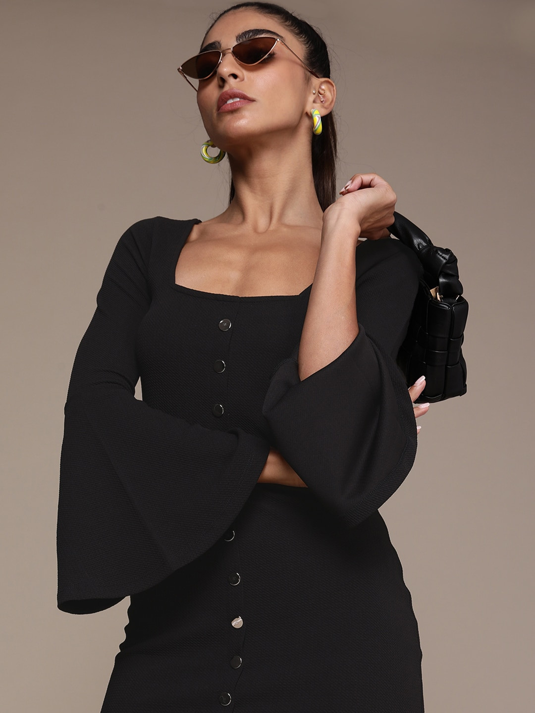 

bebe Women Exclusive Black Self Designed Casual Bodycon Dress