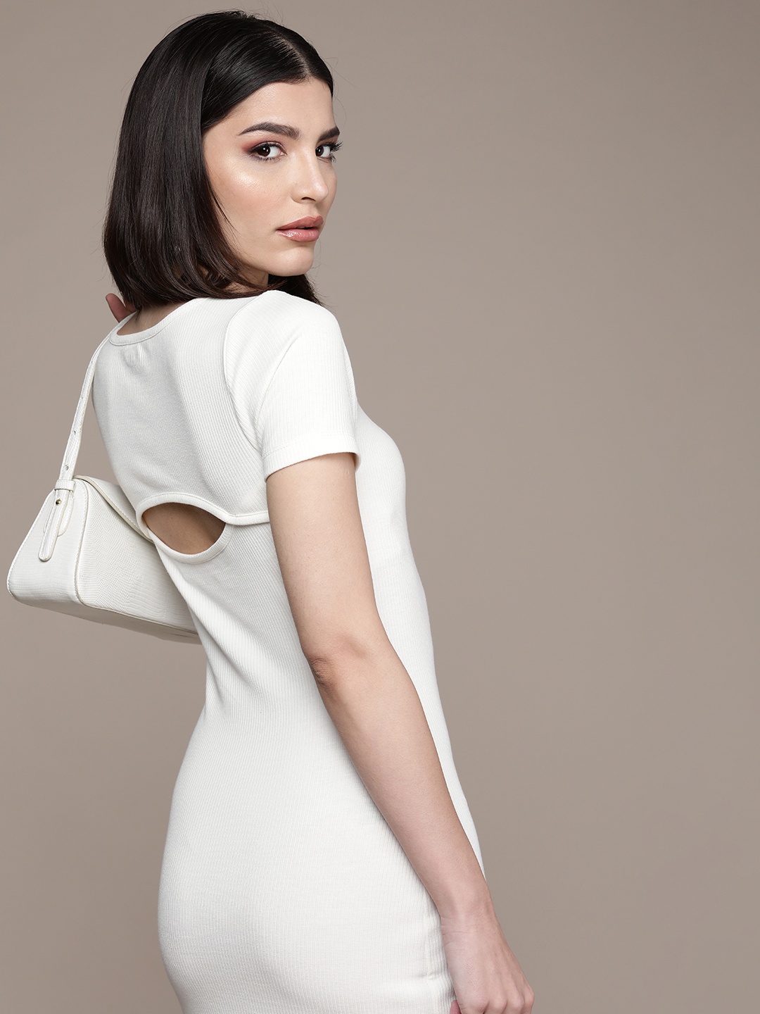 

bebe Women Egret Essential Self Design Bodycon Dress, White