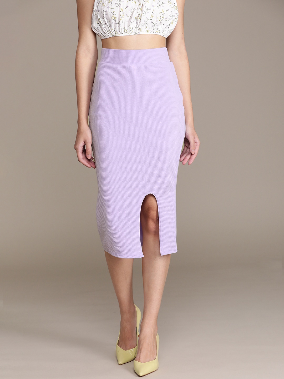 

bebe Women Plum Lavender Soft Romance Textured Pencil Skirt