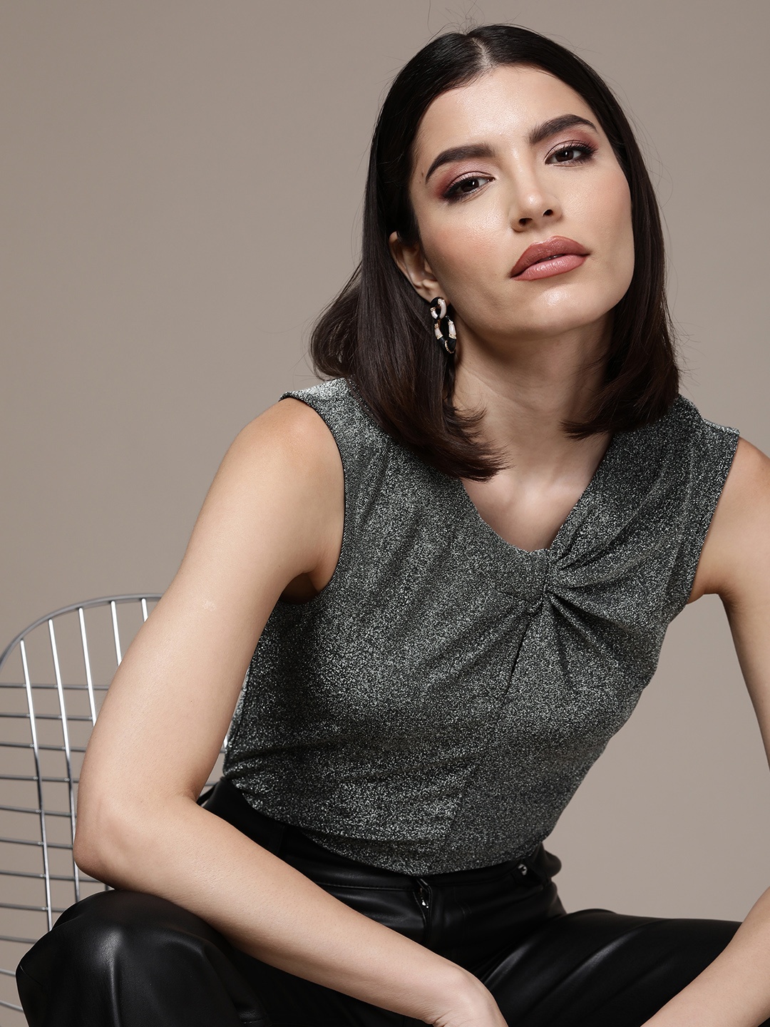 

bebe Women Silver Party Embellished Top