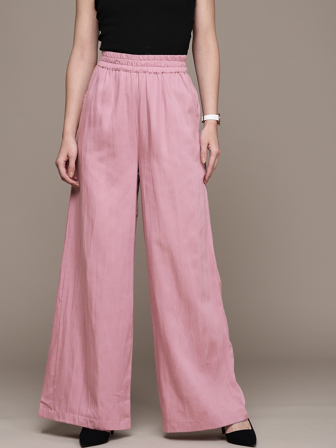 

bebe Women Elder Berry Season Staples High-Rise Pleated Trousers, Pink