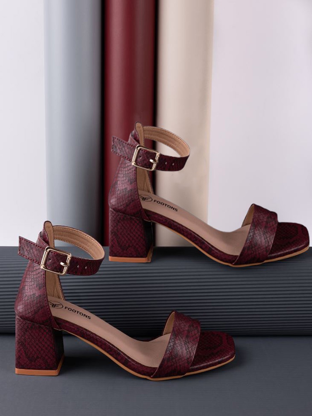 

FOOTONS Maroon Textured Block Heels